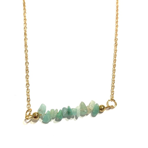 Crystal Necklace Gold Tone Semi Precious Stones Aquamarine - Picture 2 of 4